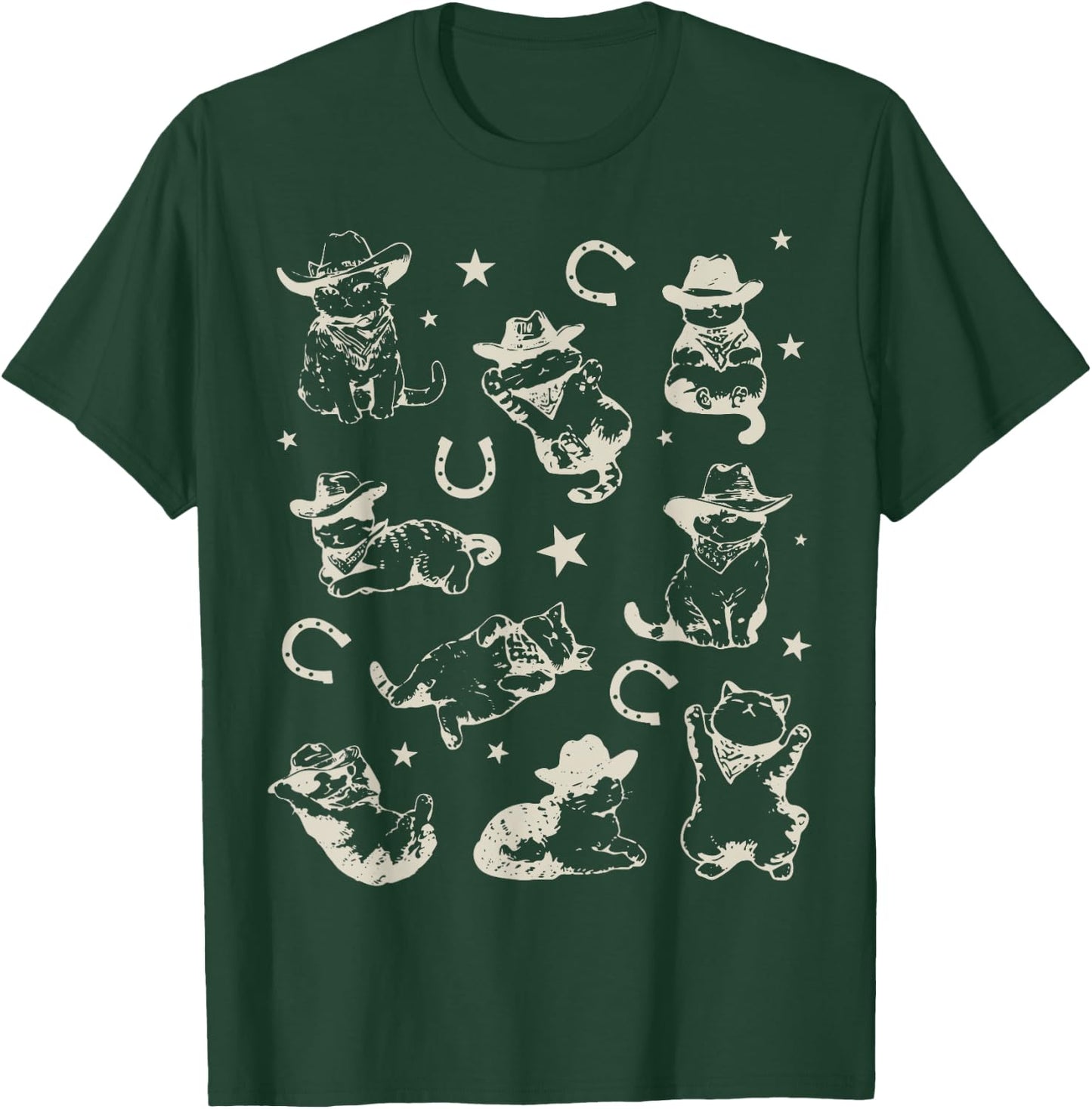 Retro 90s Cowboy Cats Horseshoe Kittens Western Cowgirl T-Shirt - T-Shirt | Forest