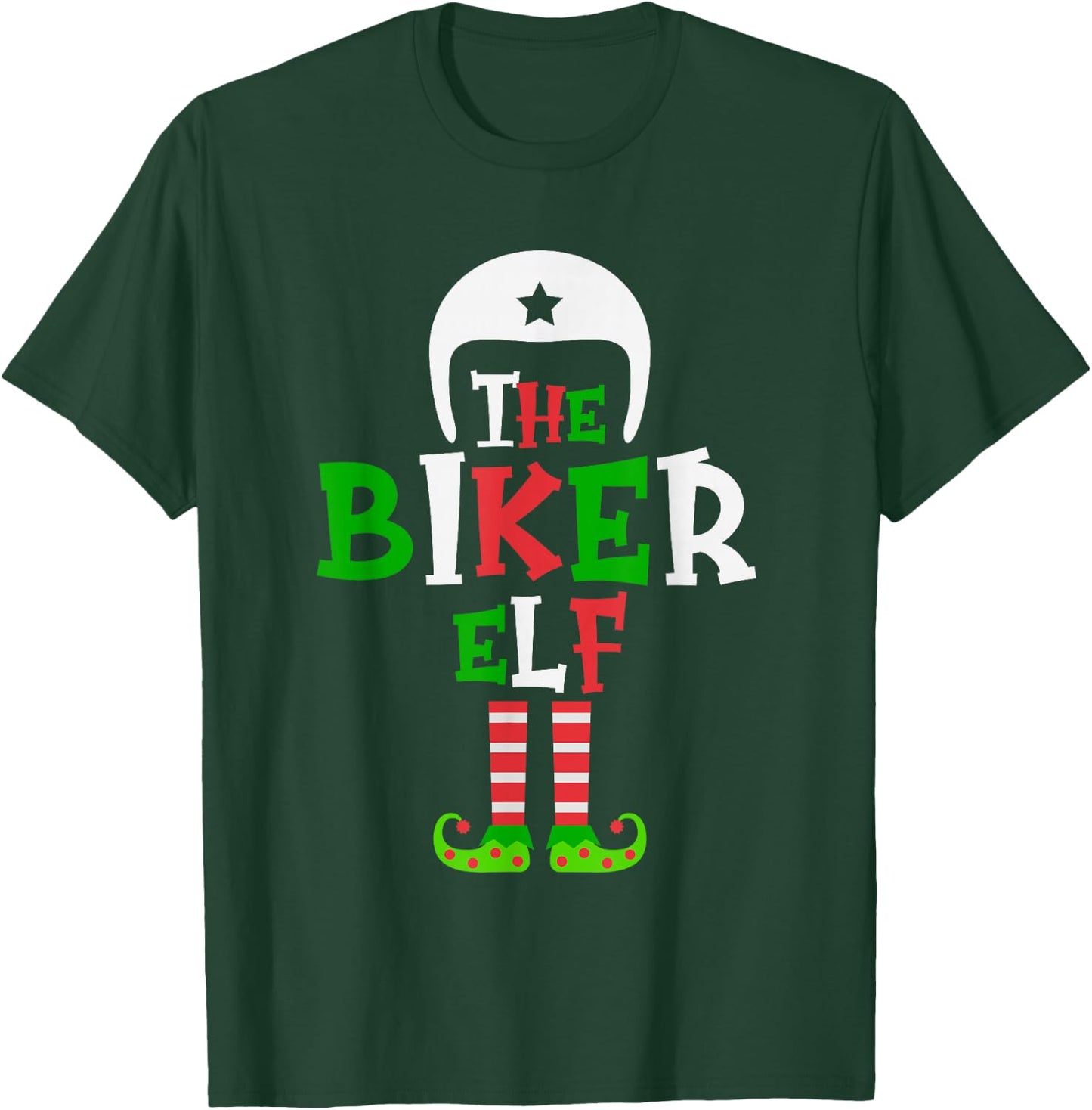 The Biker Elf - Funny Matching Family Group Christmas T-Shirt - T-Shirt | Forest