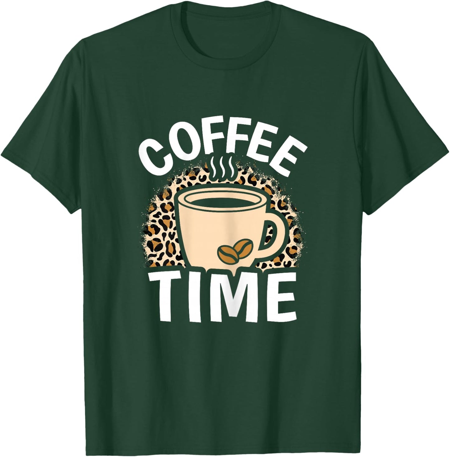 Coffee Time Cute Leopard Print Coffee Lover Women Girls T-Shirt - T-Shirt | Forest