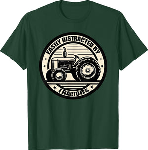 Easily Distracted By Tractors Funny Farmers Farming Tractor T-Shirt - T-Shirt | Forest
