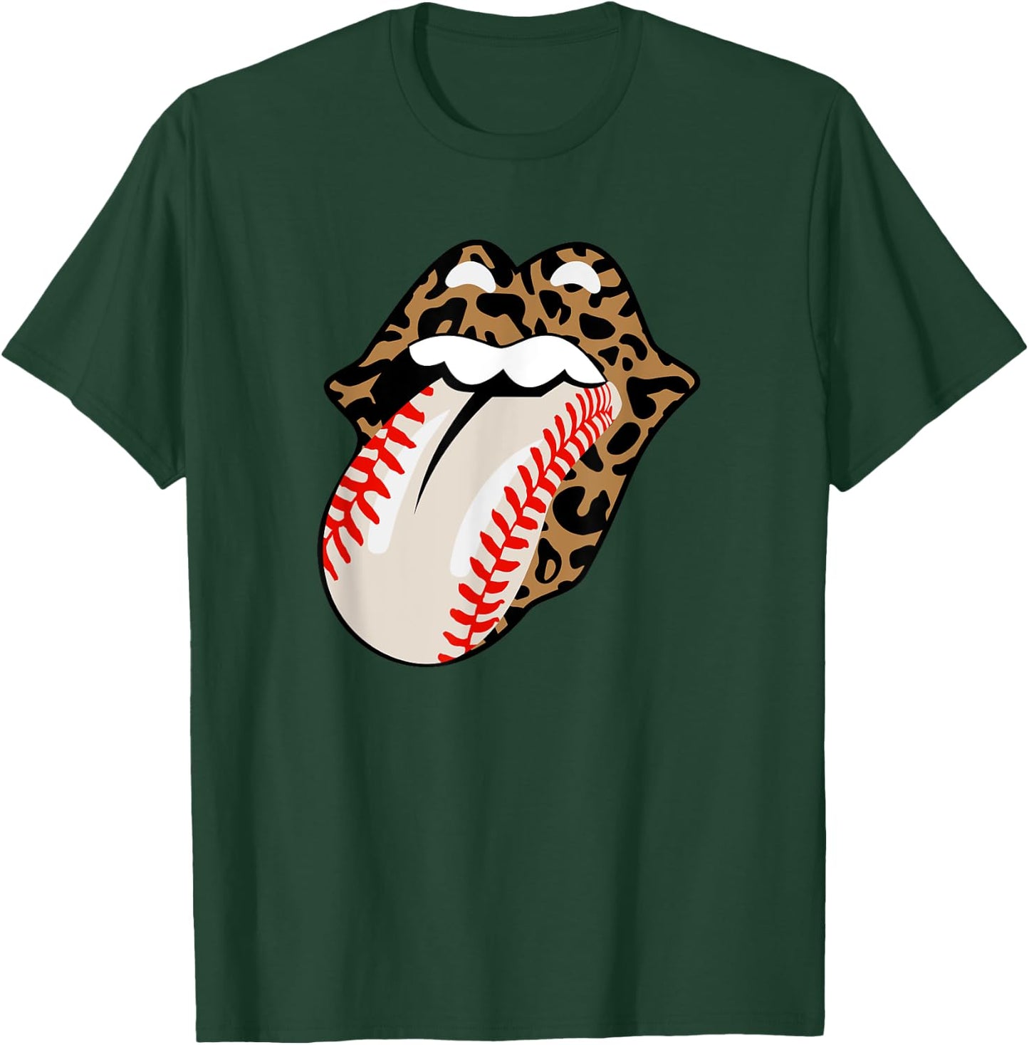 Leopard Tongue with Baseball Seams Graphic. Comfy Fun T-Shirt - T-Shirt | Forest