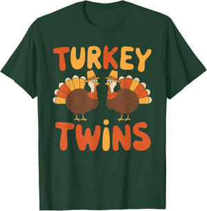 Turkey twins Thanksgiving Shirts Cute Matching Outfits T-Shirt - T-Shirt | Forest