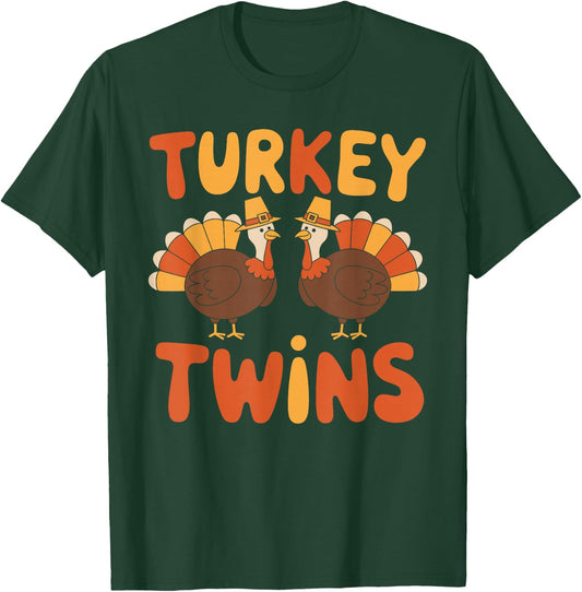 Turkey twins Thanksgiving Shirts Cute Matching Outfits T-Shirt - T-Shirt | Forest