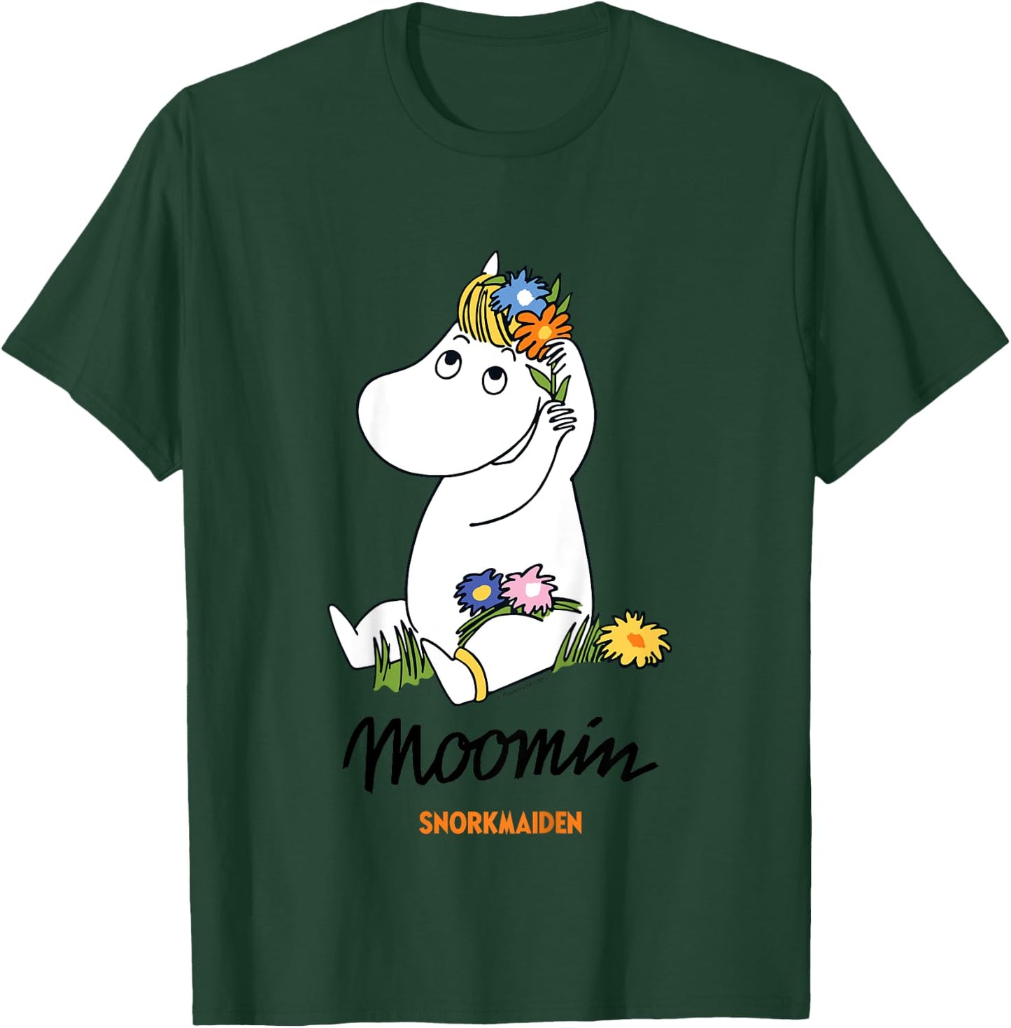 Children's with Moomin Snorkmaiden Flowers in Hair, White T-Shirt - T-Shirt | Forest
