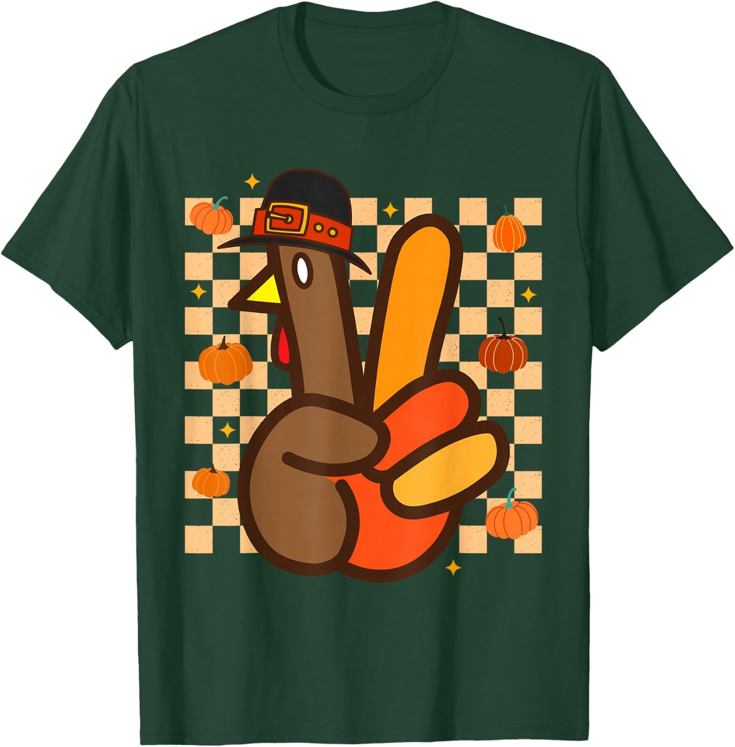 Cool Peace Sign Turkey Hand Thanksgiving Hippie Men Women T-Shirt - T-Shirt | Forest