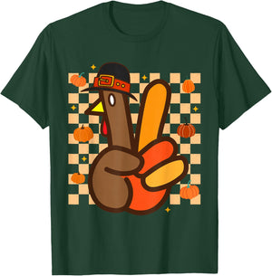 Cool Peace Sign Turkey Hand Thanksgiving Hippie Men Women T-Shirt - T-Shirt | Forest