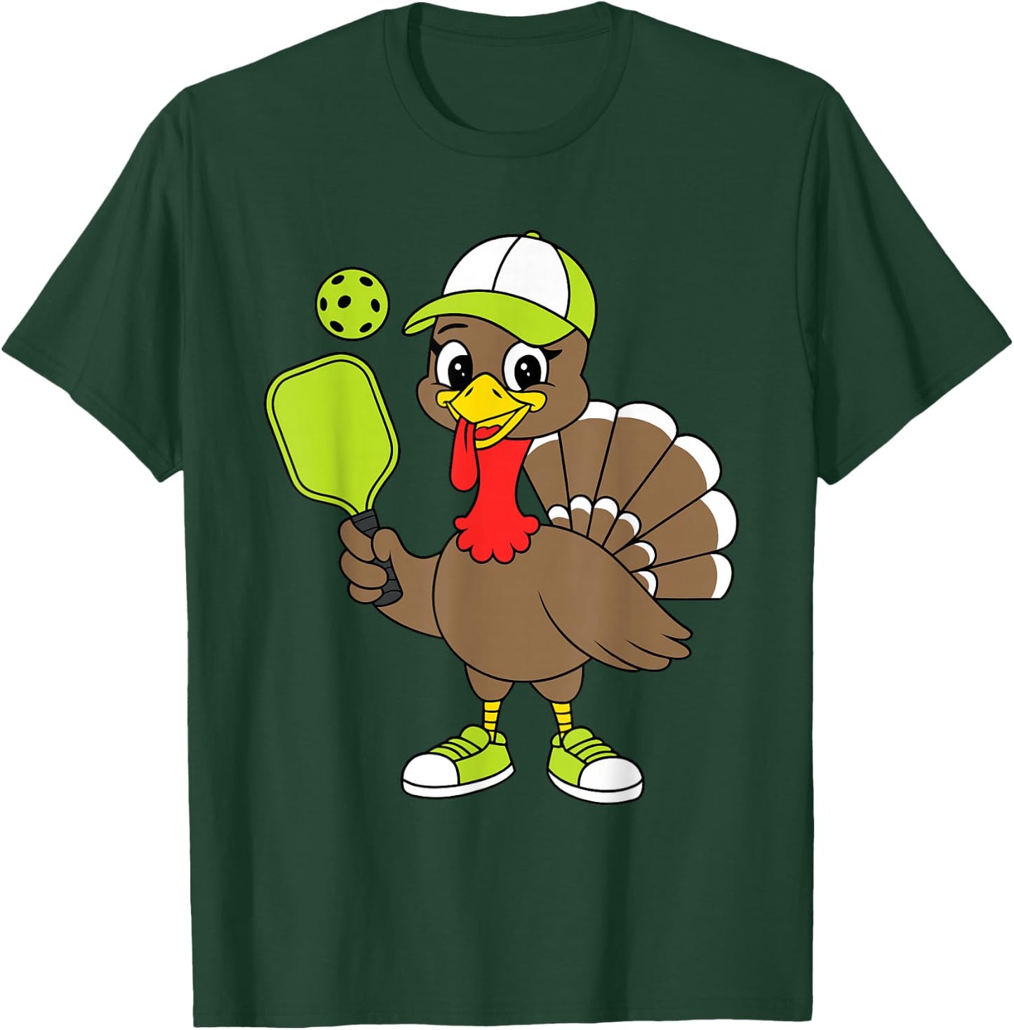 Funny Thanksgiving Pilgrim Pickleball Turkey T-Shirt - T-Shirt | Forest