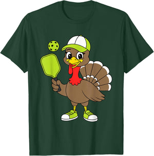 Funny Thanksgiving Pilgrim Pickleball Turkey T-Shirt - T-Shirt | Forest