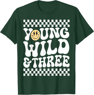 Kids Young Wild and Three 3rd Birthday Boy Happy Dude T-Shirt - T-Shirt | Forest