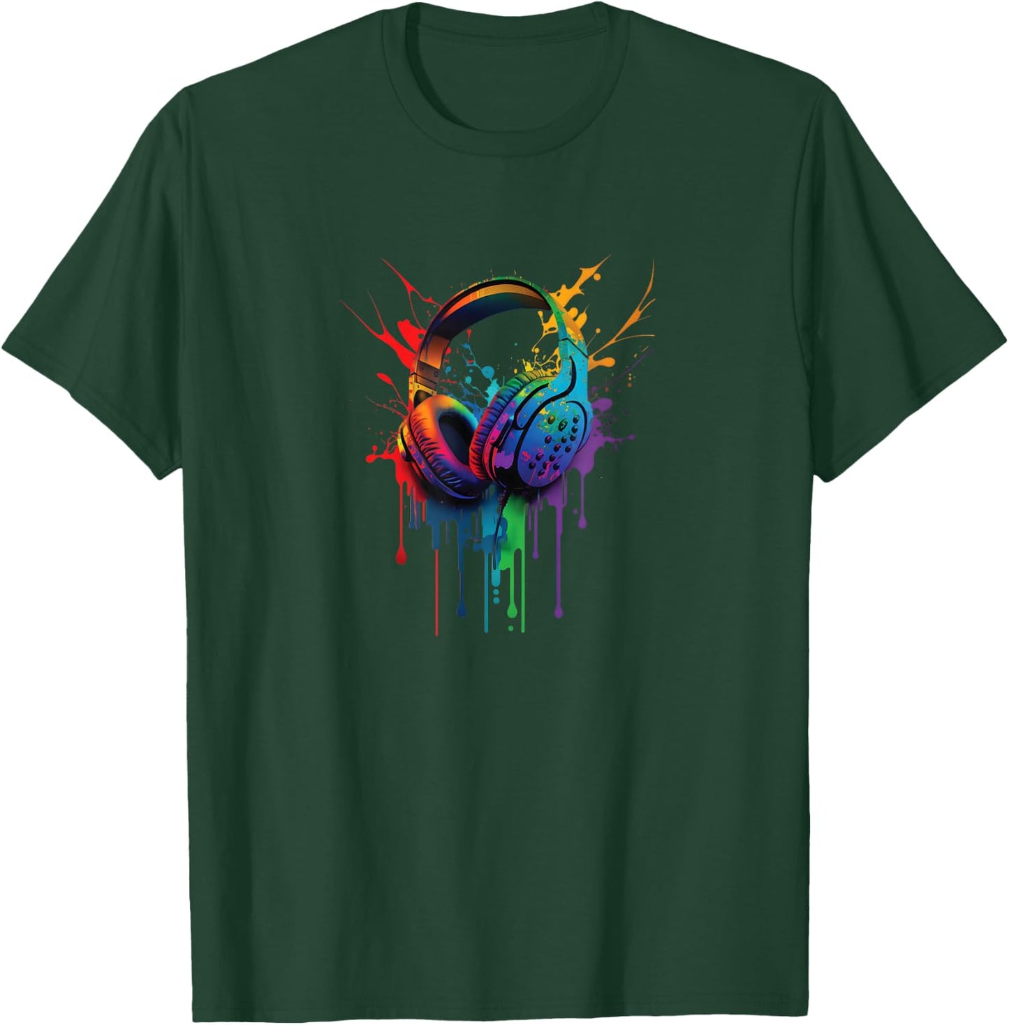 Music Headset Headphones Audiophile Paint Drip T-Shirt - T-Shirt | Forest