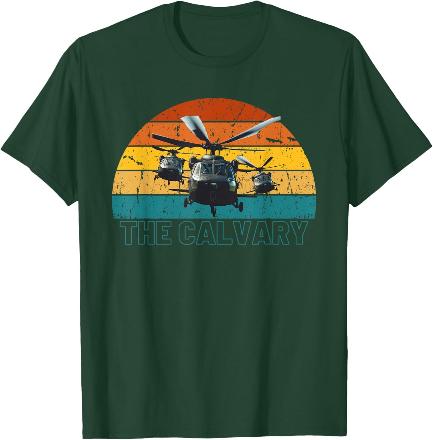 The Calvary, Helicopter Black Hawk UH-60 Army Aviation Pilot T-Shirt - T-Shirt | Forest