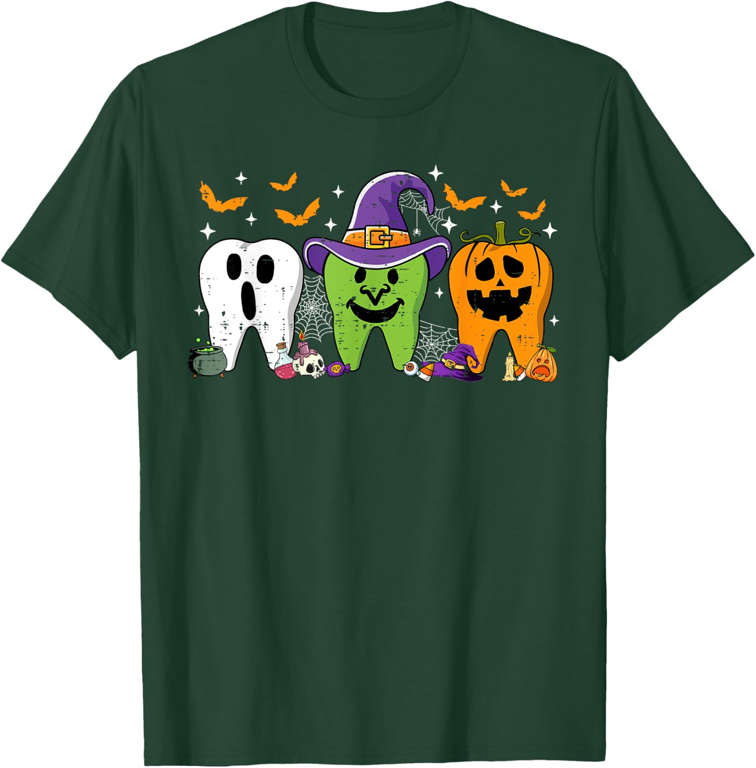 Cute Dental Halloween Dentist Teeth Ghost Pumpkin Witch T-Shirt - T-Shirt | Forest