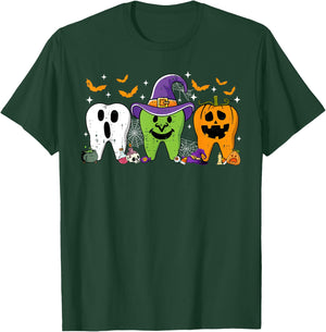 Cute Dental Halloween Dentist Teeth Ghost Pumpkin Witch T-Shirt - T-Shirt | Forest