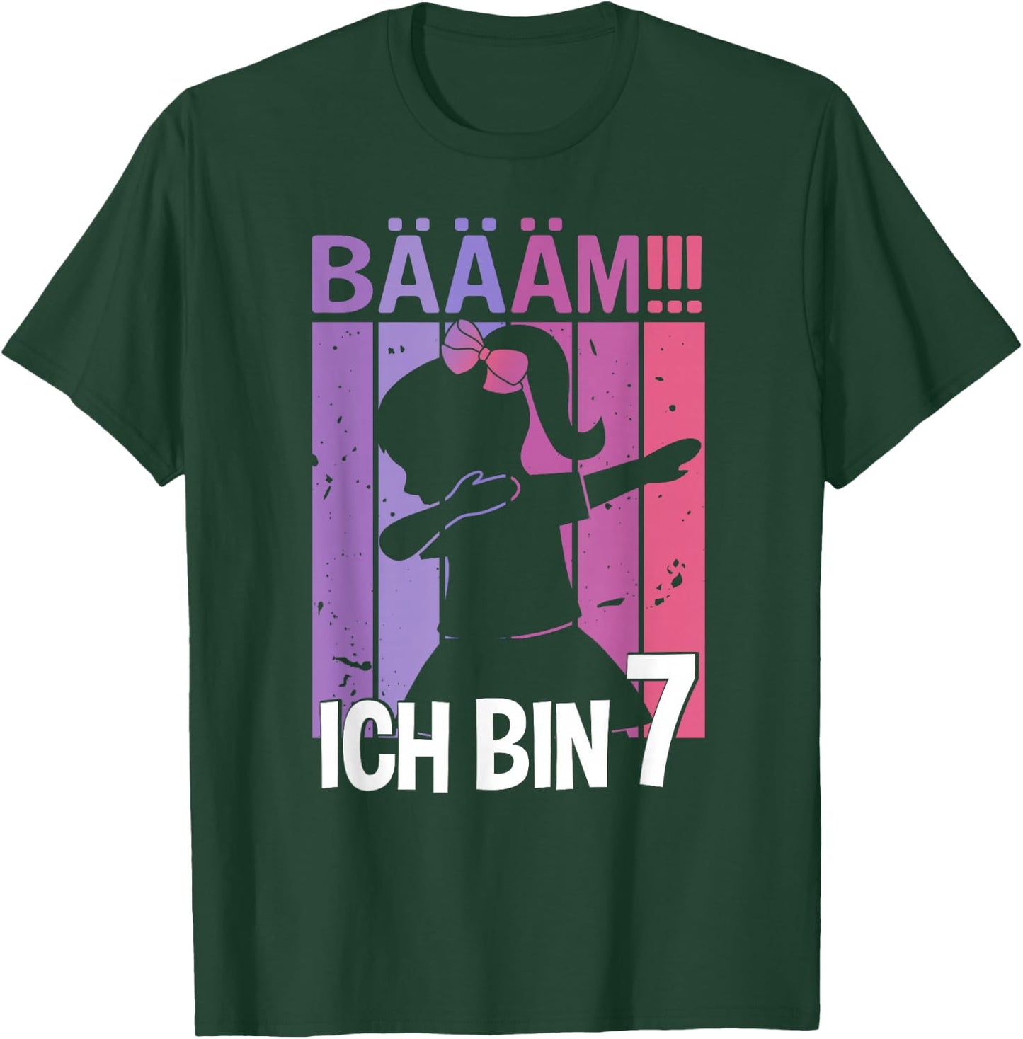 Girls' with German Text "Ich bin 7 Jahre Dab" [German Language], black T-Shirt - T-Shirt | Forest