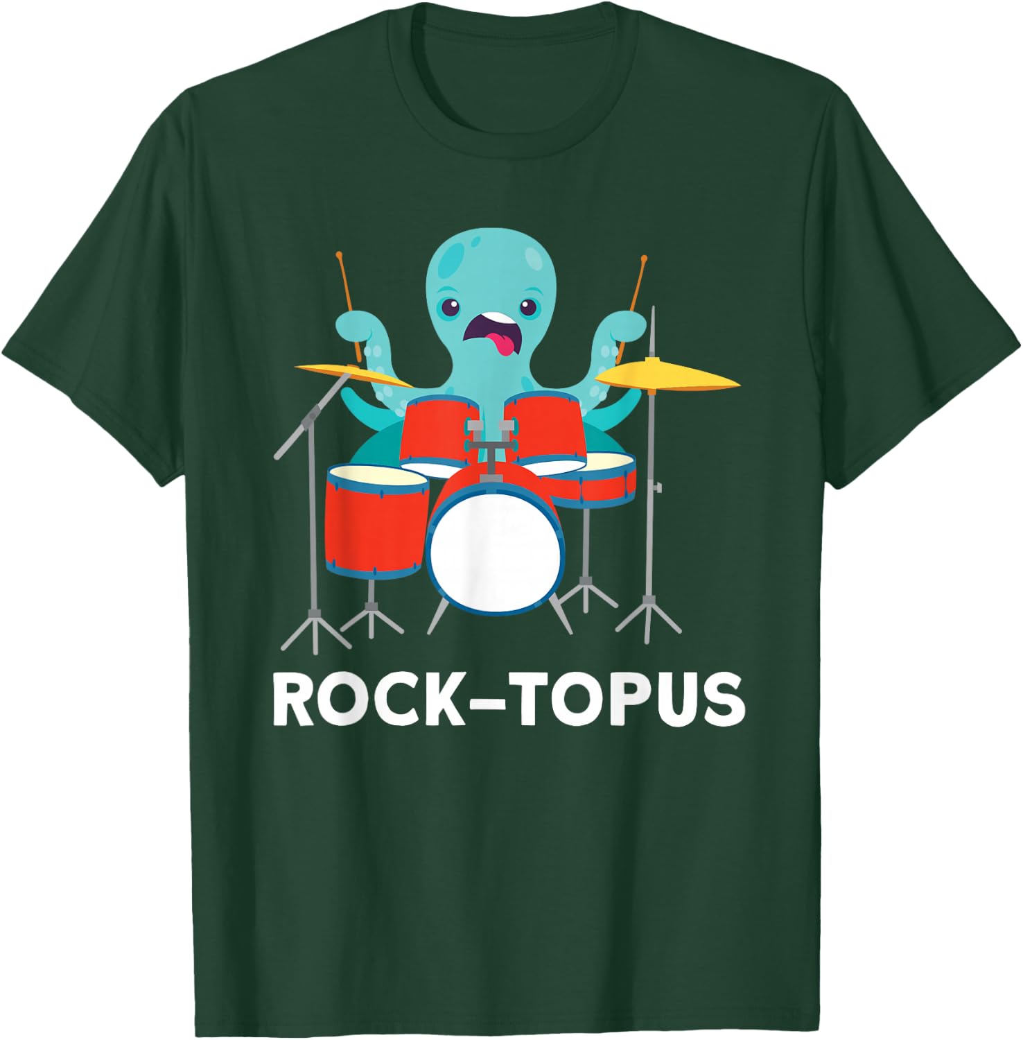 Octopus playing Drums Cool Rock Band Drummer T-Shirt - T-Shirt | Forest