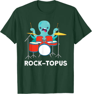 Octopus playing Drums Cool Rock Band Drummer T-Shirt - T-Shirt | Forest
