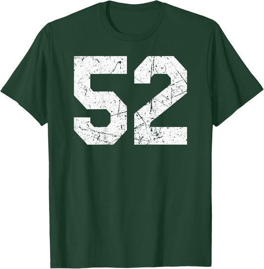 #52 Jersey Uniform Varsity Sports Number, 52nd Birthday T-Shirt - T-Shirt | Forest