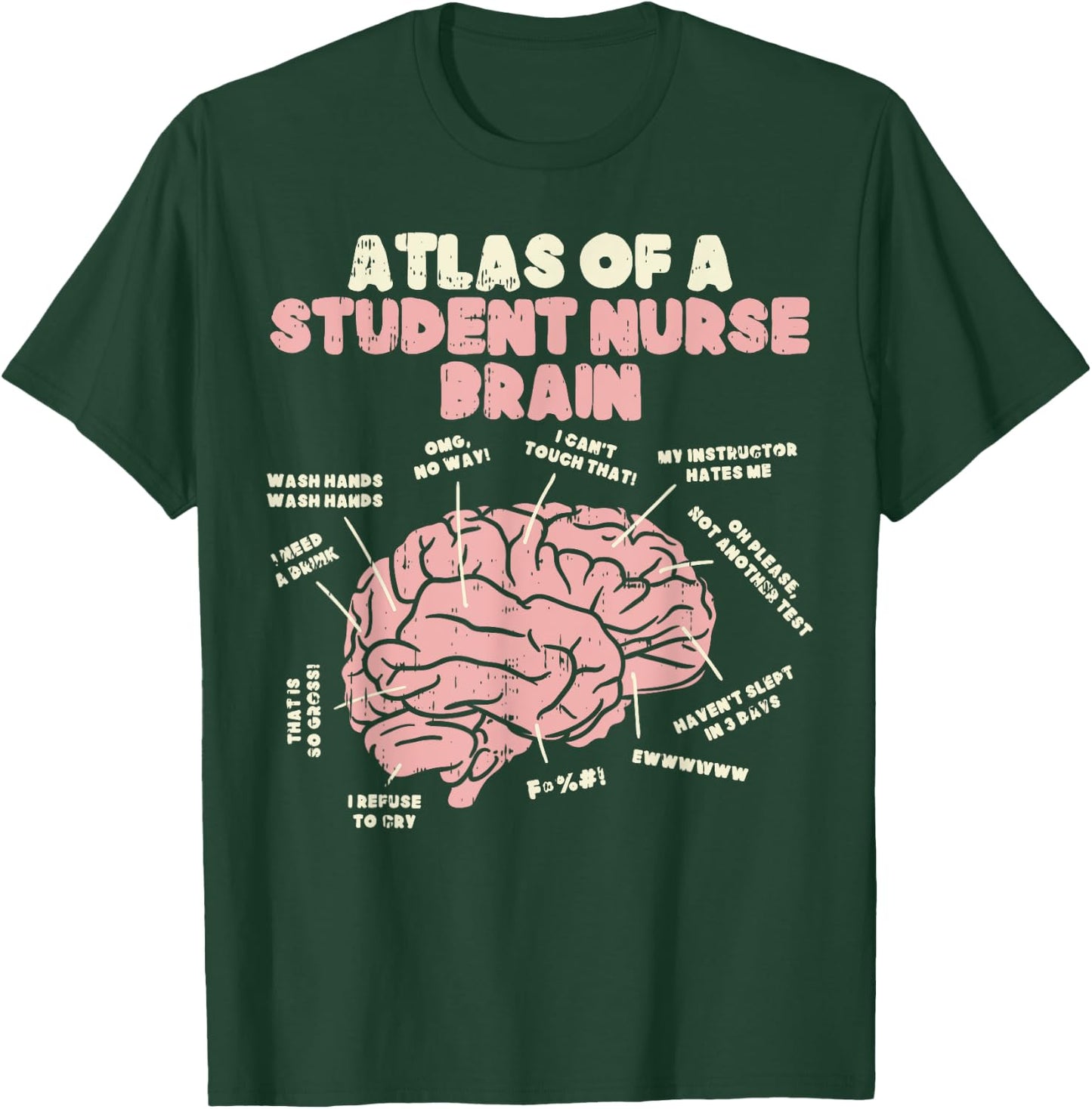 Atlas Of Student Nurse Brain Funny Nursing School Women Gift T-Shirt - T-Shirt | Forest