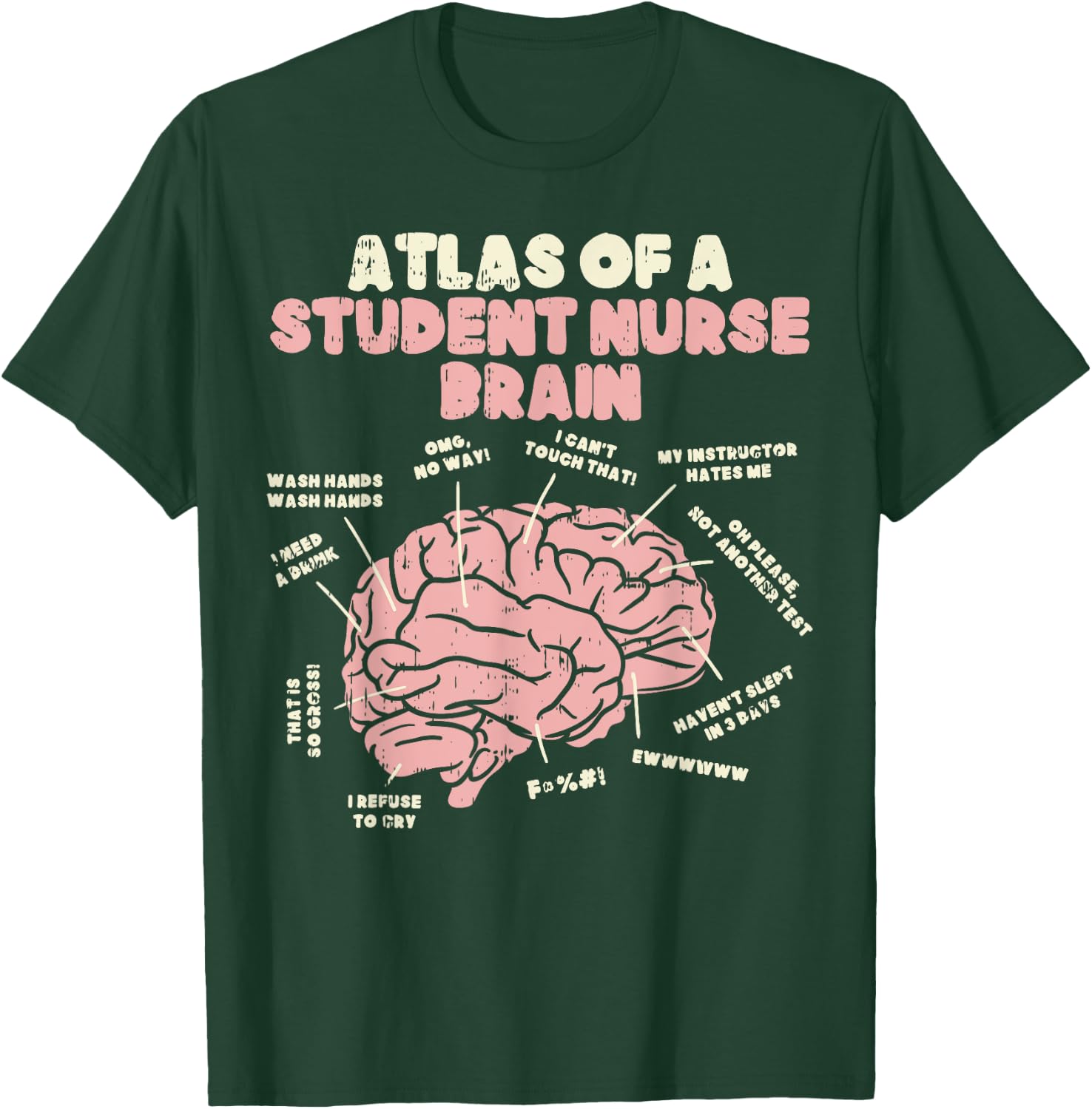 Atlas Of Student Nurse Brain Funny Nursing School Women Gift T-Shirt - T-Shirt | Forest
