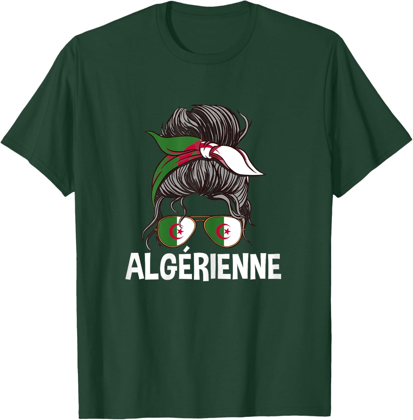 Algerienne Proud Algeria Girl Messy Hair Flag Algeria Woman , Black, Female X-Small T-Shirt - T-Shirt | Forest