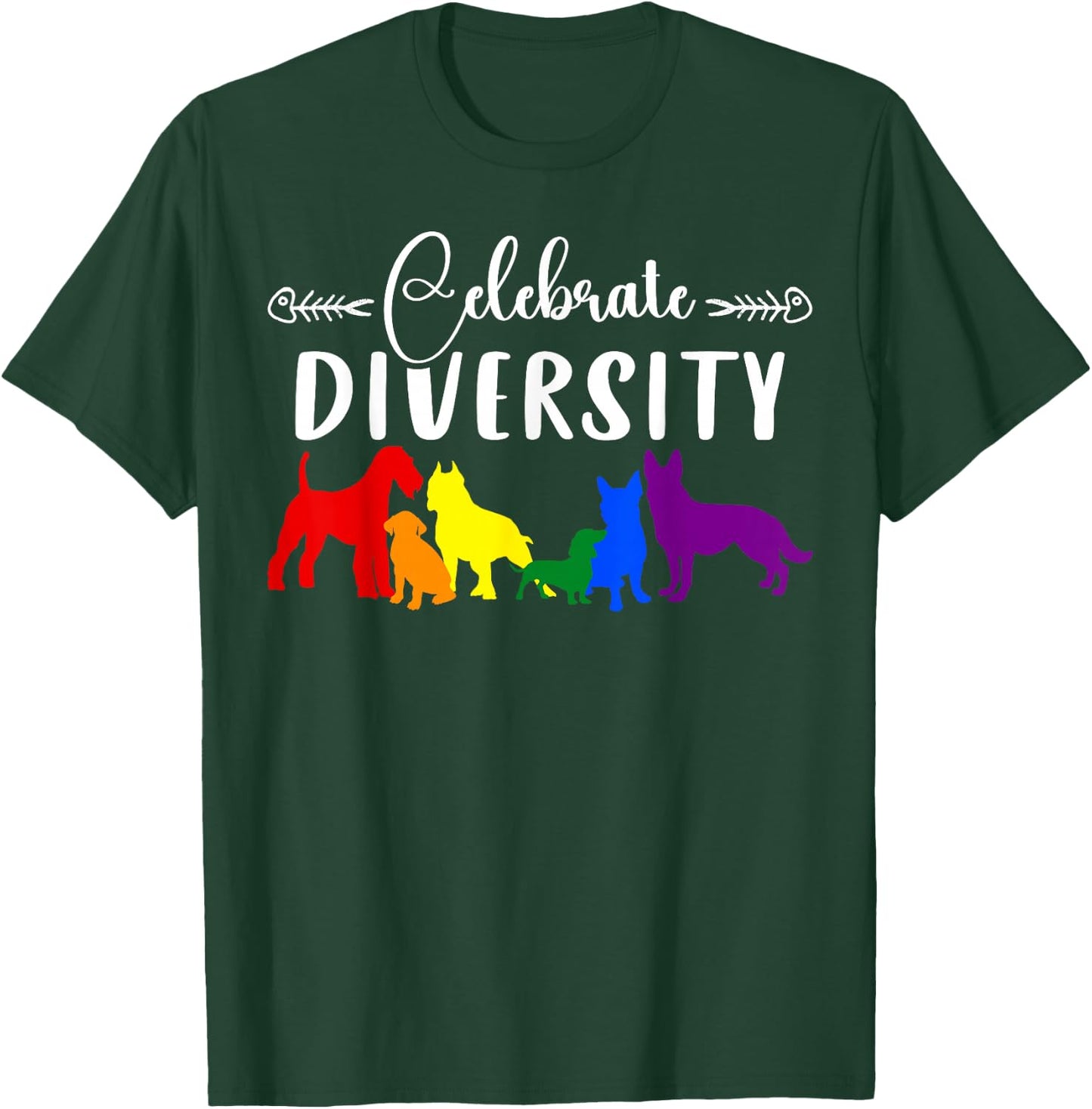 Celebrate Diversity Rainbow Dogs LGBTQ+ Pride T-Shirt - T-Shirt | Forest