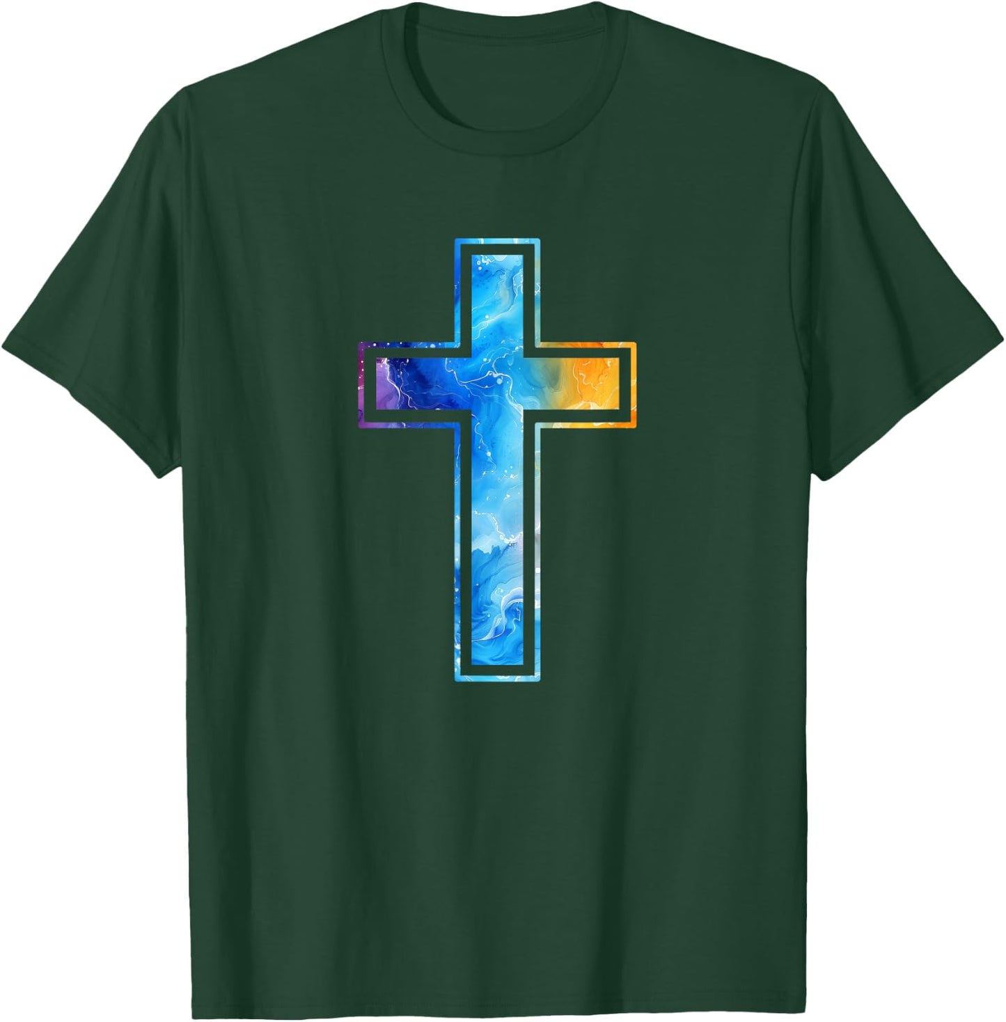 Silhouette Religious Faith Watercolor Cross Christian , Black, S T-Shirt - T-Shirt | Forest