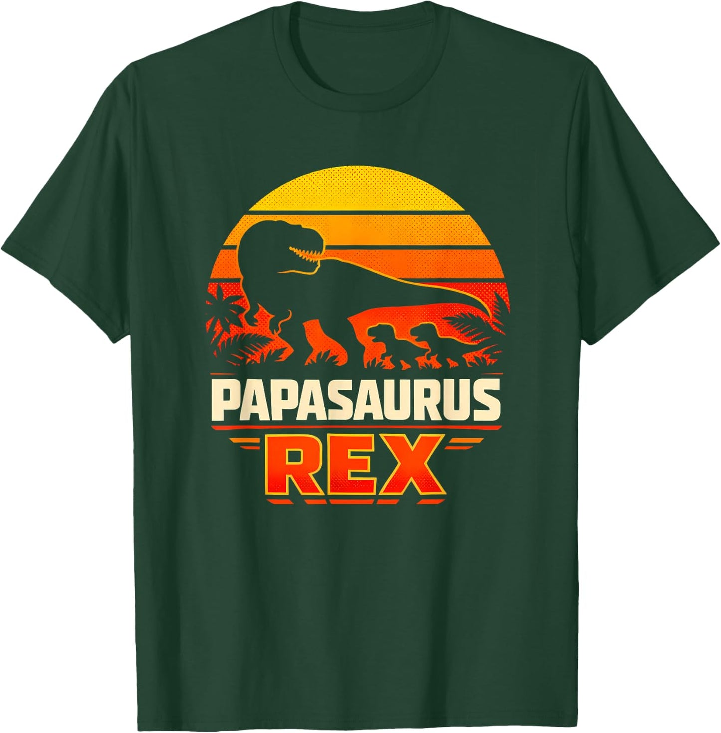 Papasaurus Rex T-Rex Dinosaur Retro Sunset Father Apparel T-Shirt - T-Shirt | Forest