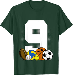 Kids 9 years Birthday Sports Kids Boys 9th Birthday Baller T-Shirt - T-Shirt | Forest