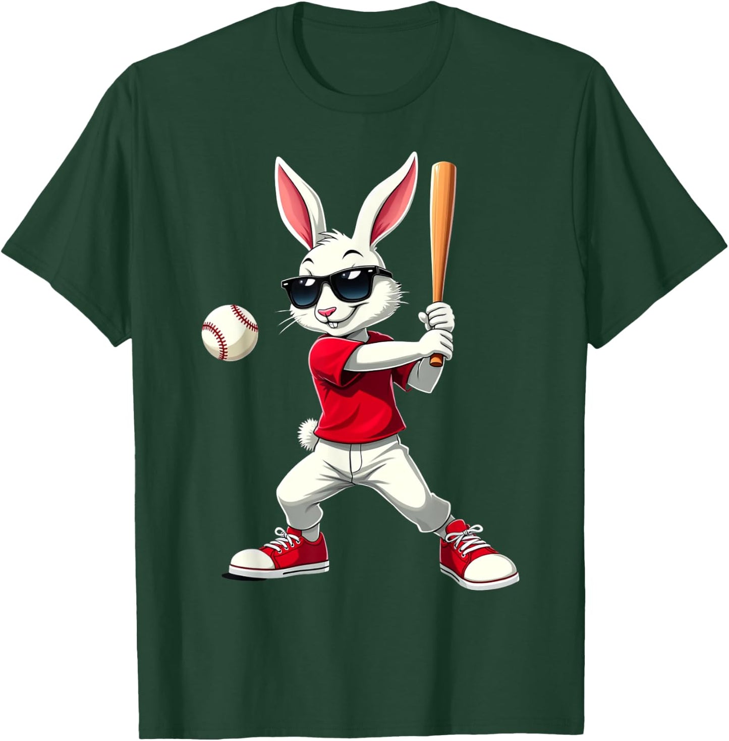 Easter Baseball Cool Bunny Playing Baseball Kids Boys Easter T-Shirt - T-Shirt | Forest