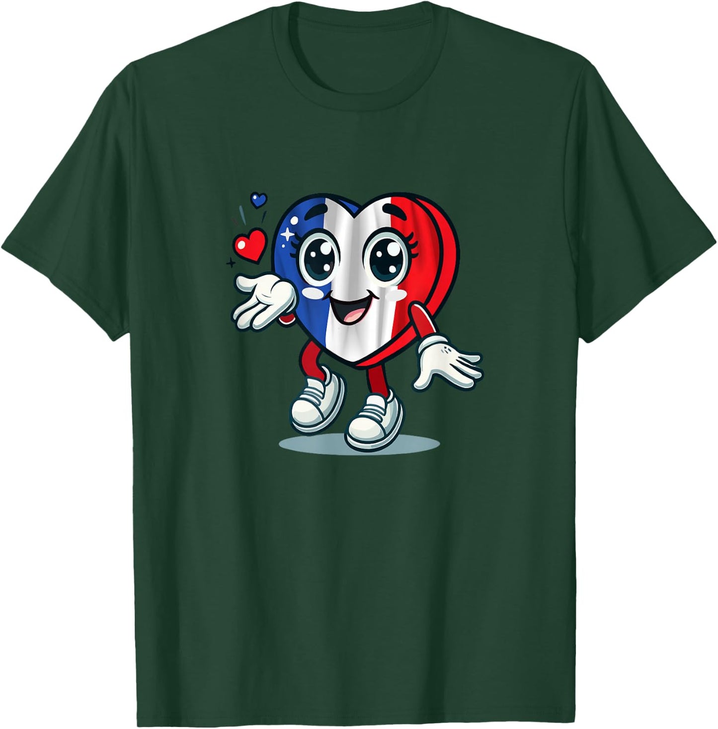 Coeur Mignon Avec Drapeau Français / Love France Cartoon , Black, S T-Shirt - T-Shirt | Forest