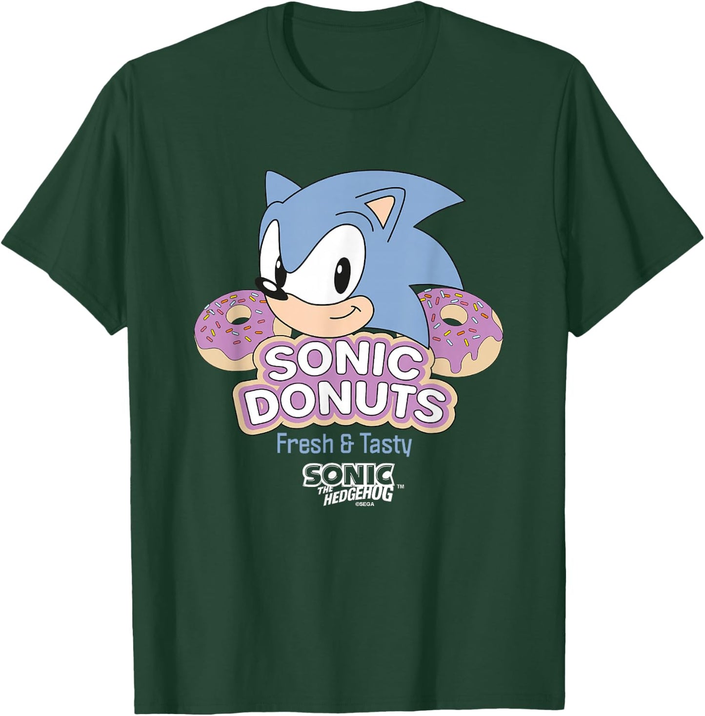 Sonic The Hedgehog Sonic Donuts Fresh & Tasty Vintage Ad T-Shirt - T-Shirt | Forest