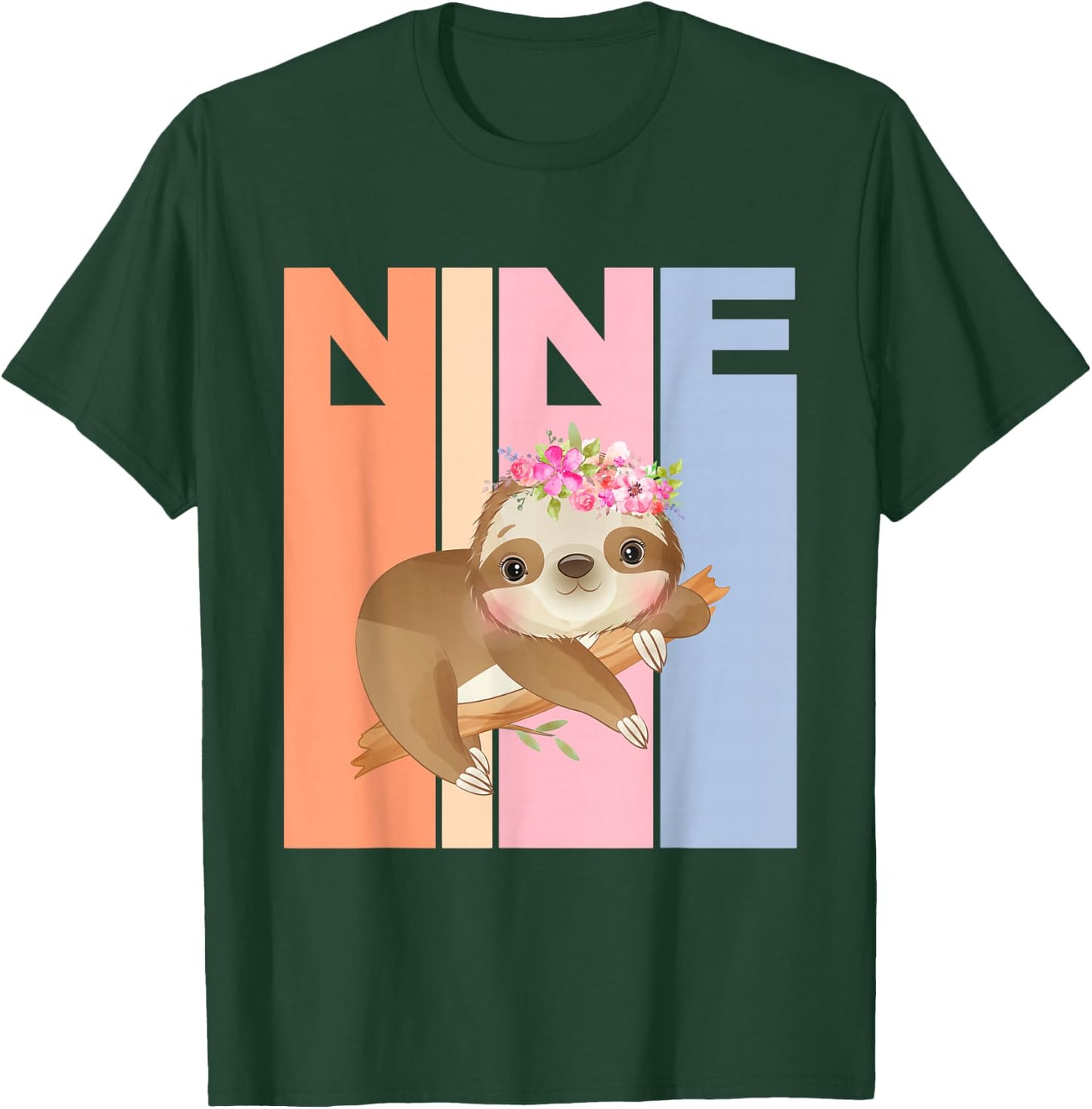 9 Years Old Cute Sloth Birthday Girl 9th Birthday Party T-Shirt - T-Shirt | Forest