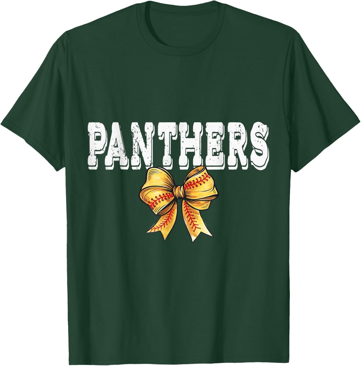 Coquette PANTHER Softball School Game Day Mascot Bow T-Shirt - T-Shirt | Forest