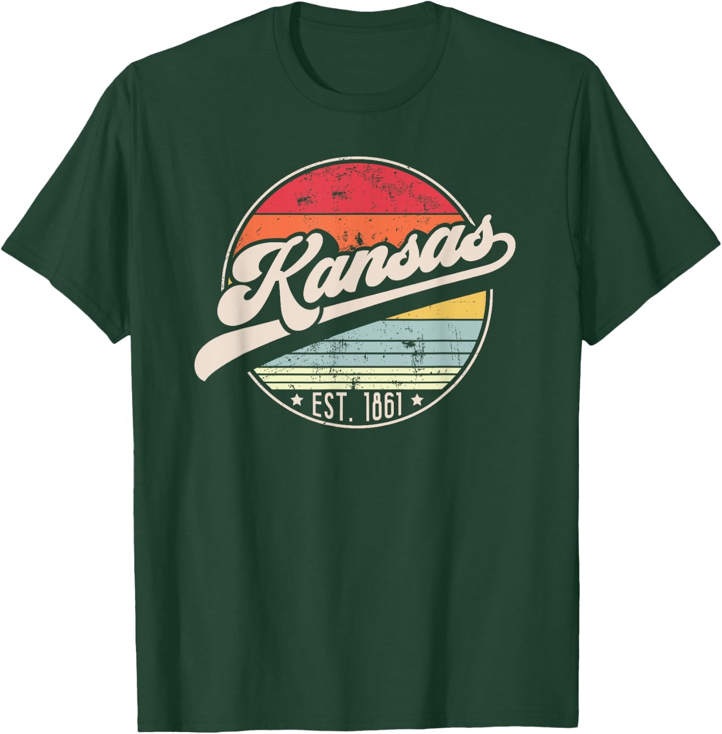 Retro Kansas Home State KS Cool 70s Style Sunset T-Shirt - T-Shirt | Forest