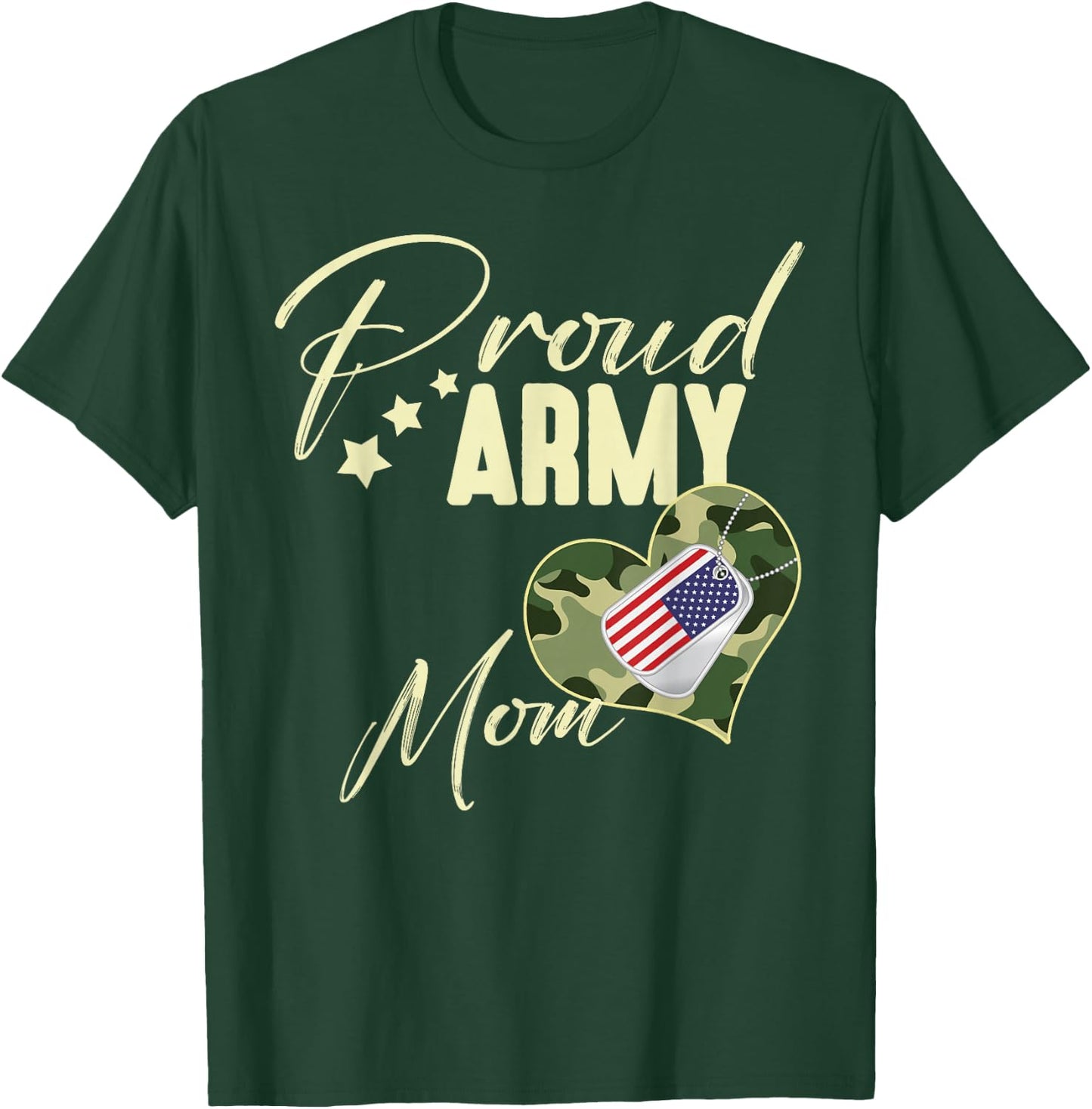 Proud Army MOM Camouflage Dog Tag USA American Flag T-Shirt - T-Shirt | Forest