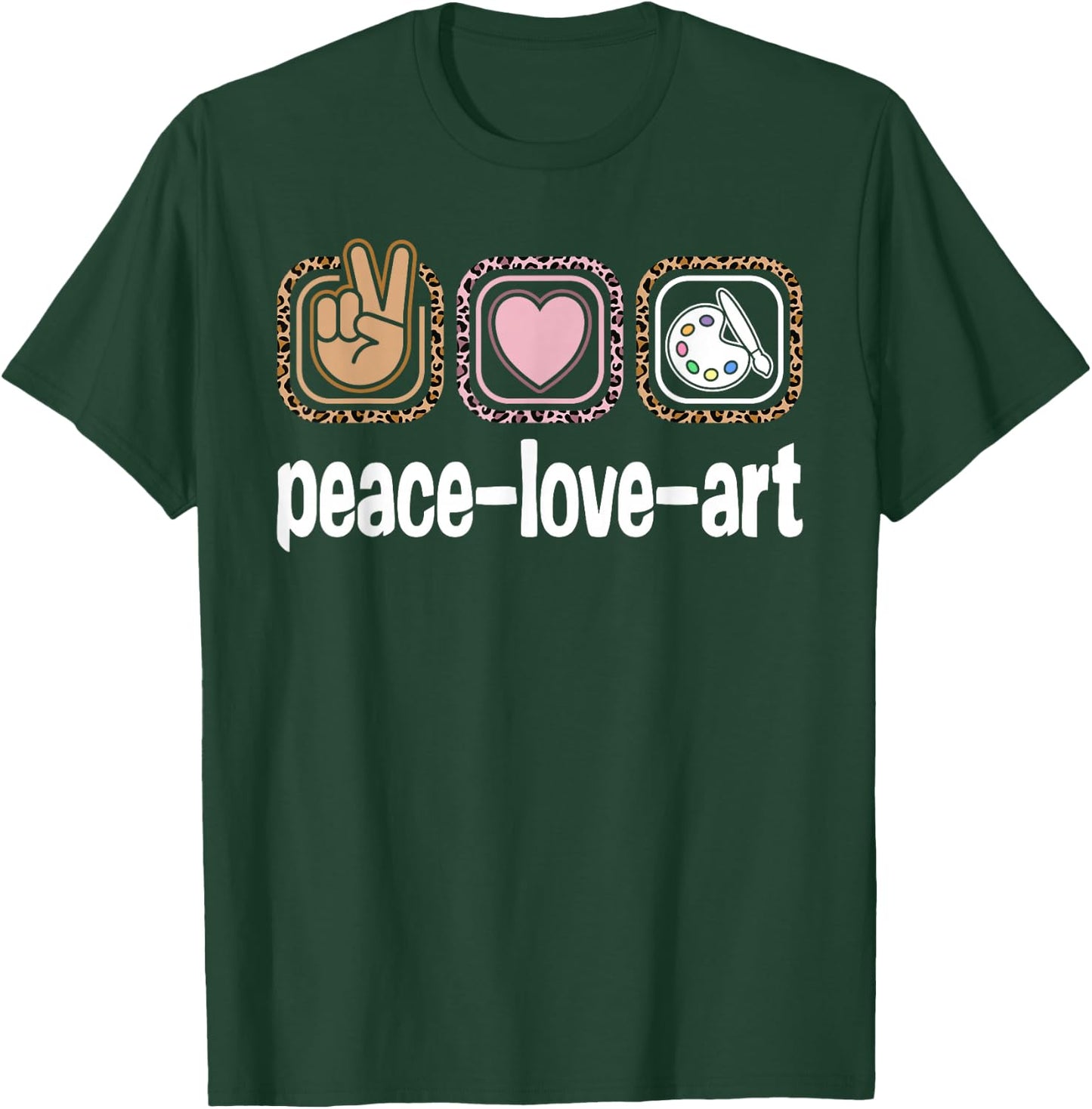 Leopard Print Women Girls Kids Artist Painter Love Peace Art T-Shirt - T-Shirt | Forest