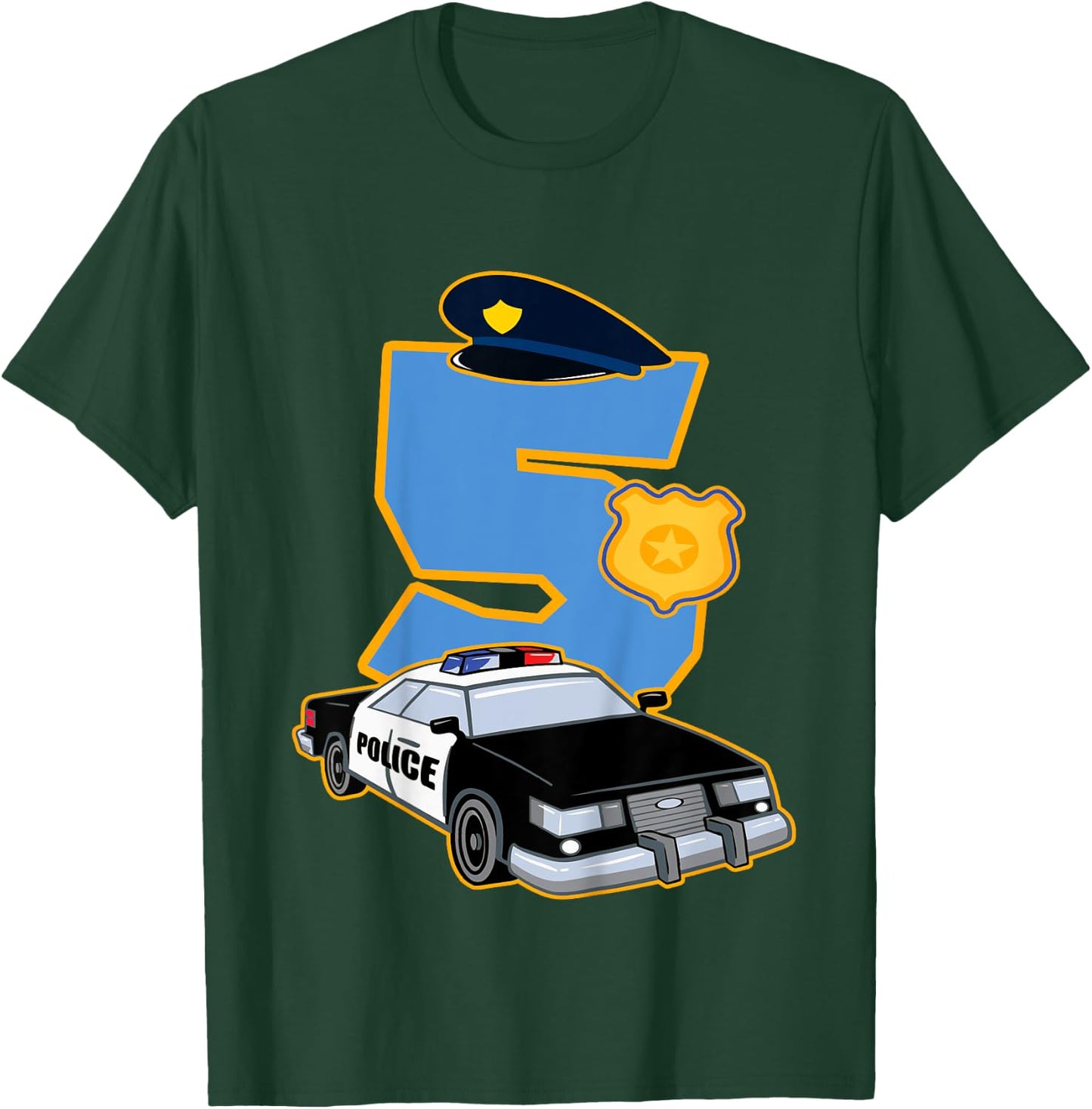 Kids 5th Birthday Police 5 Years Old Officer Car Costume T-Shirt - T-Shirt | Forest