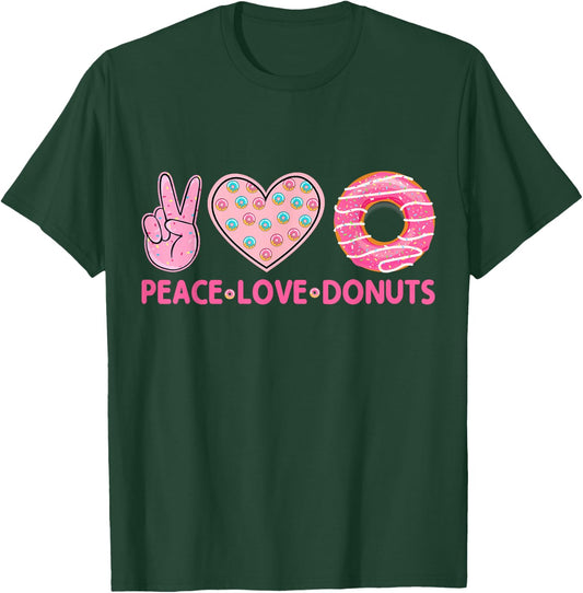Funny Doughnut Lover - Peace Love Donuts Themed T-Shirt - T-Shirt | Forest