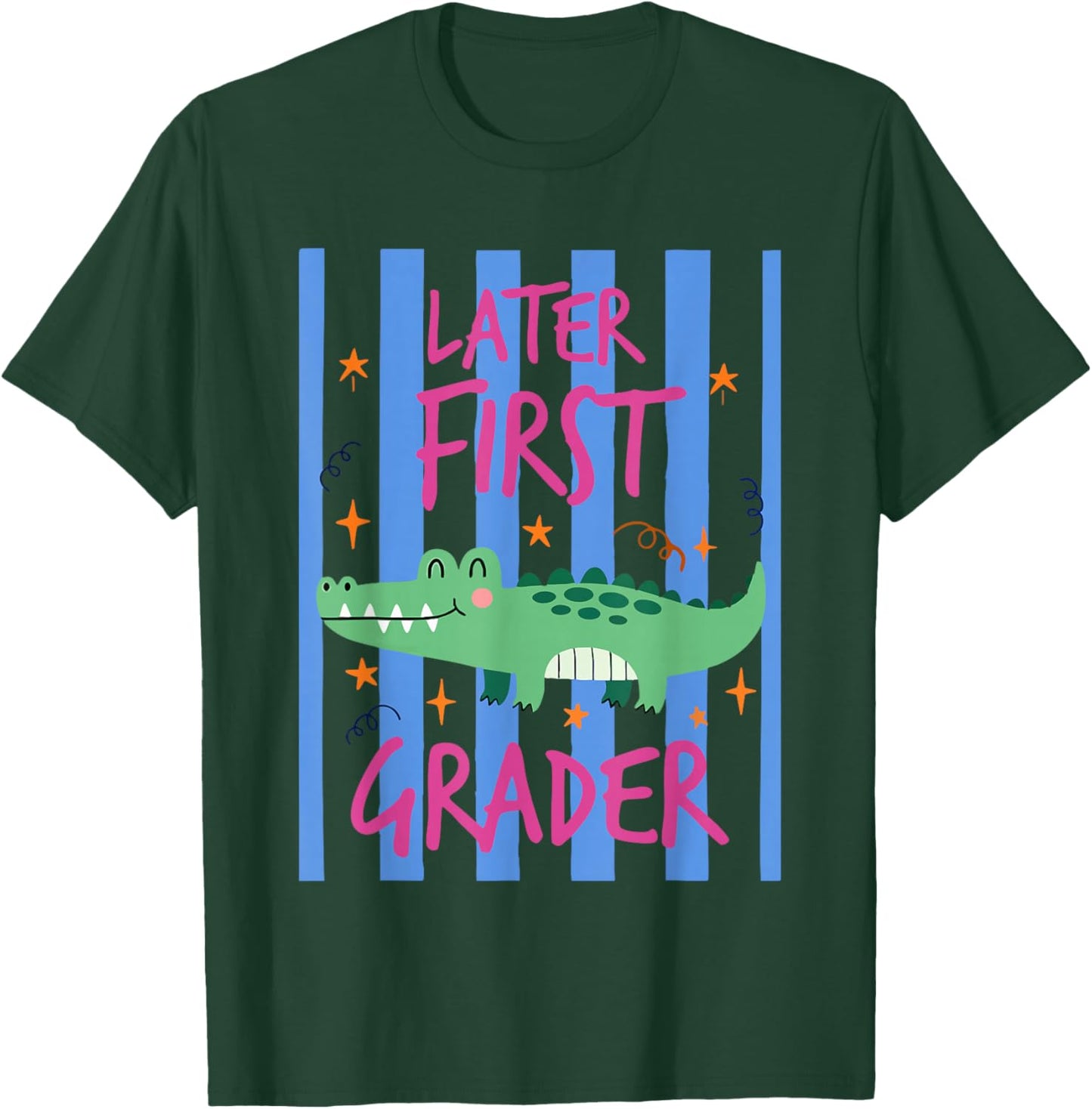 Striped See You Later First Grader Alligator Cute 1st Grade T-Shirt - T-Shirt | Forest