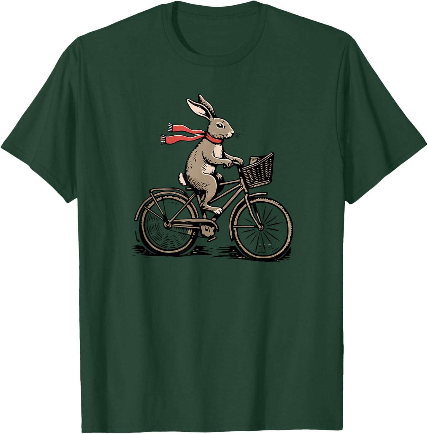 Rabbit Riding a Bicycle Retro Hare Whimsical Vintage Bunny T-Shirt - T-Shirt | Forest