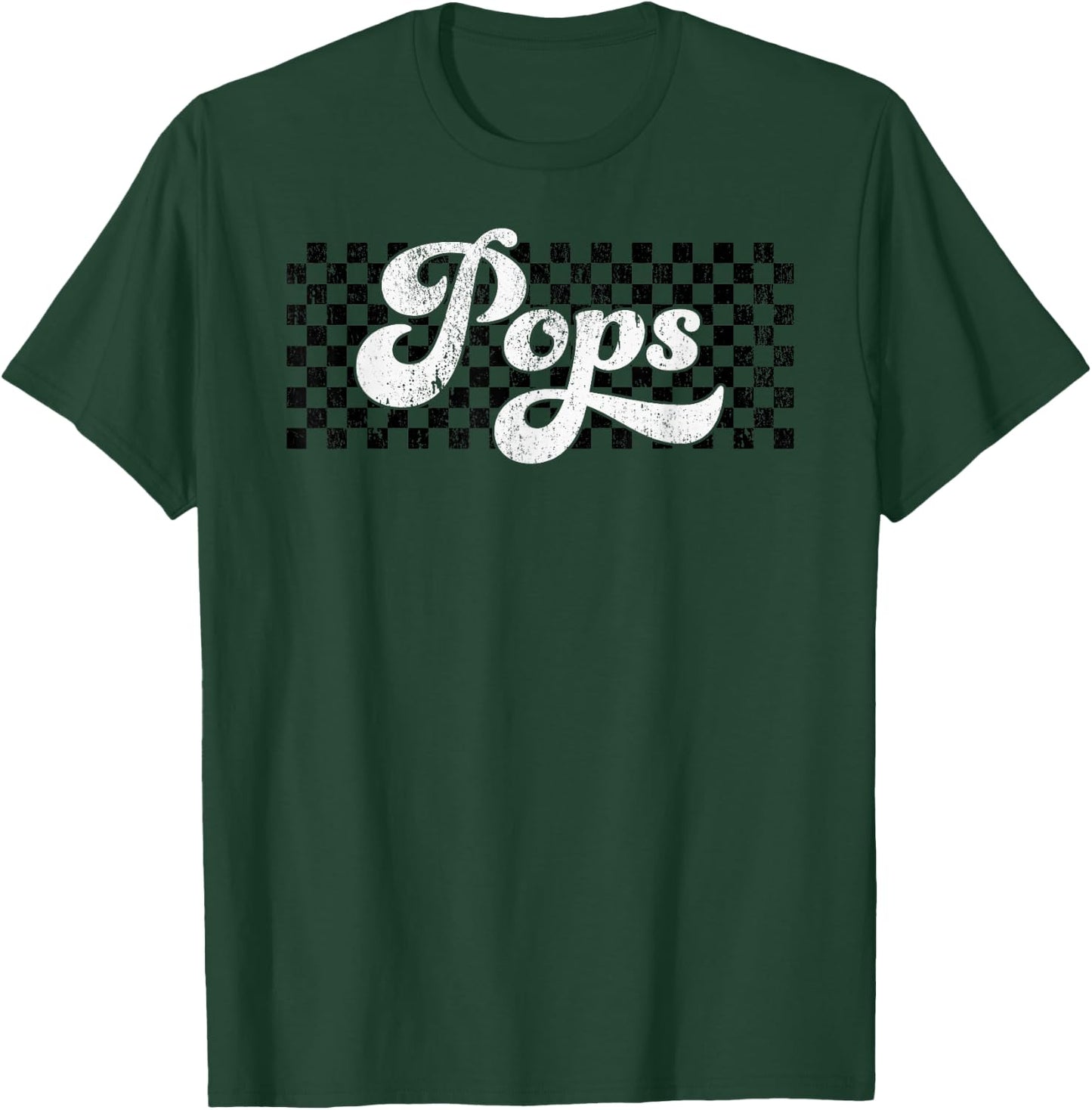 Pops Grandpa Retro Checkered Fathers Day Vintage T-Shirt - T-Shirt | Forest