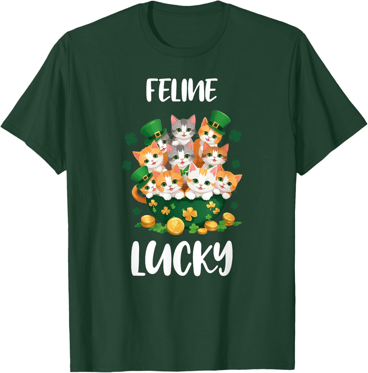 Funny St. Patrick's Day Shirt Cat Lover Feline Lucky T-Shirt - T-Shirt | Forest