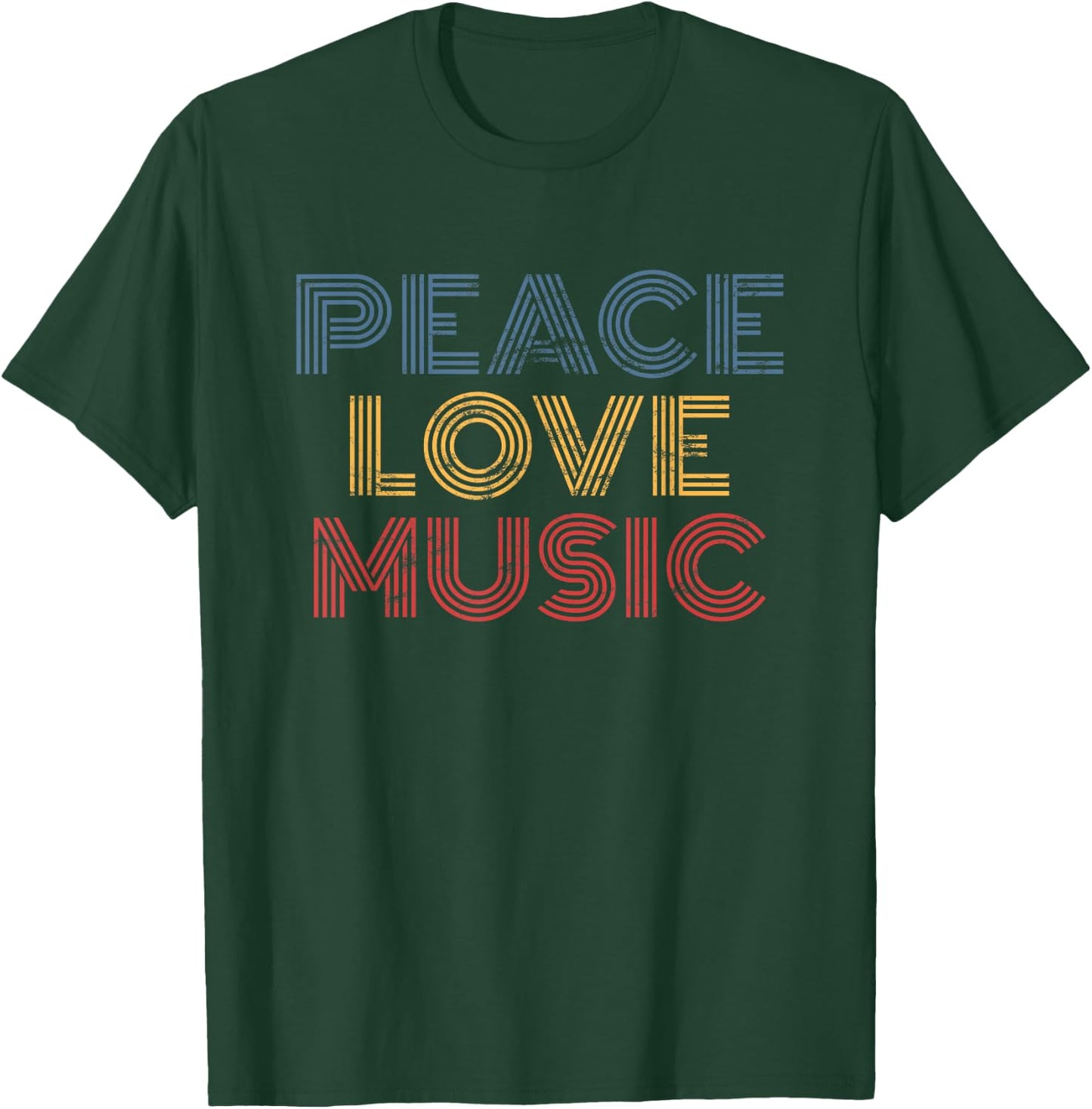 Peace Love Music retro 70s vintage distressed T-Shirt - T-Shirt | Forest