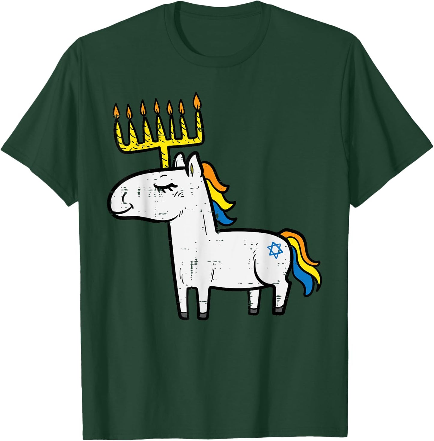 Menorah Unicorn Jewnicorn Hanukkah Pajamas Chanukah PJs Girl T-Shirt - T-Shirt | Forest