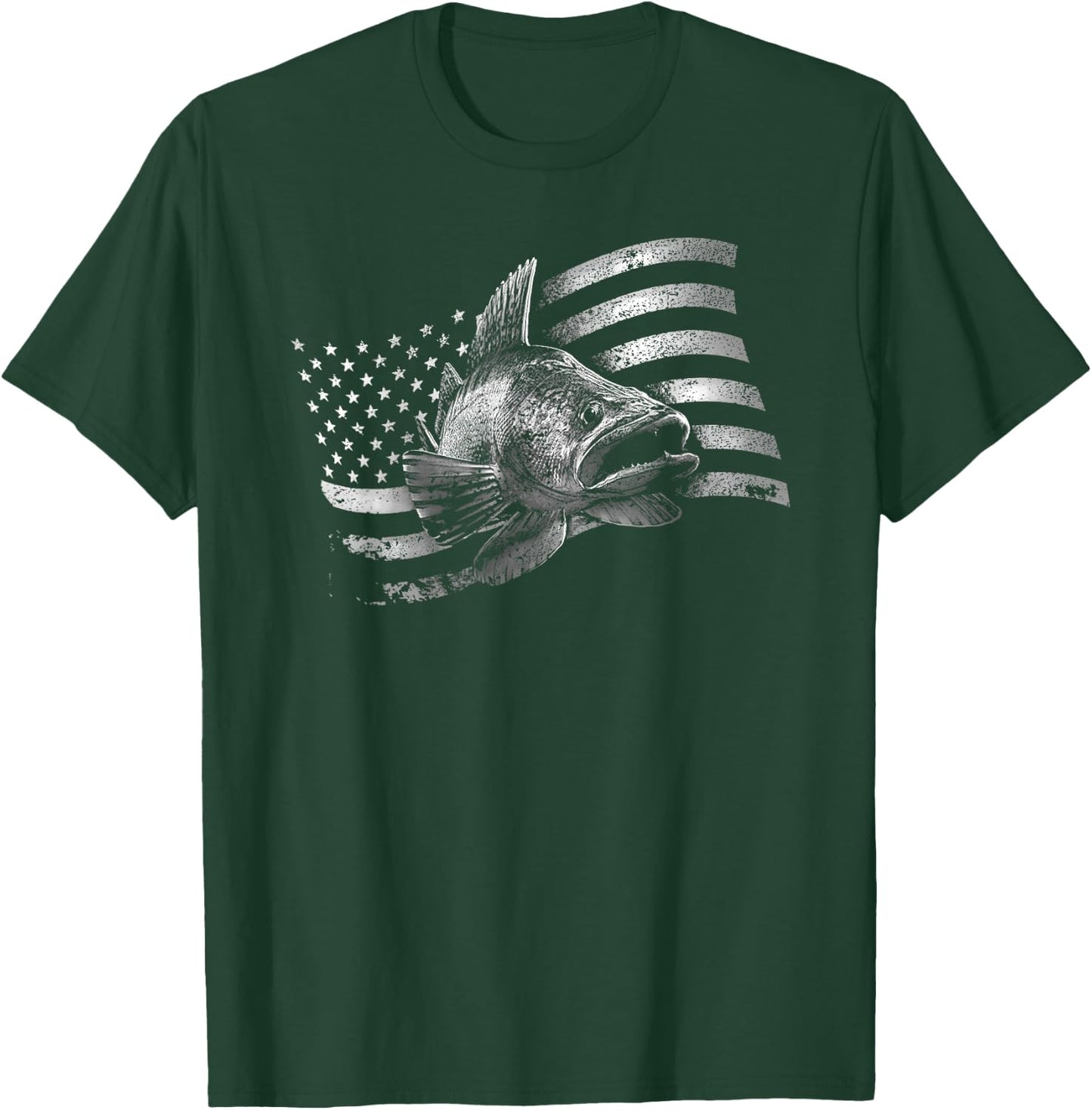 USA Flag Walleye Fishing Design Girls Kids Men T-Shirt - T-Shirt | Forest