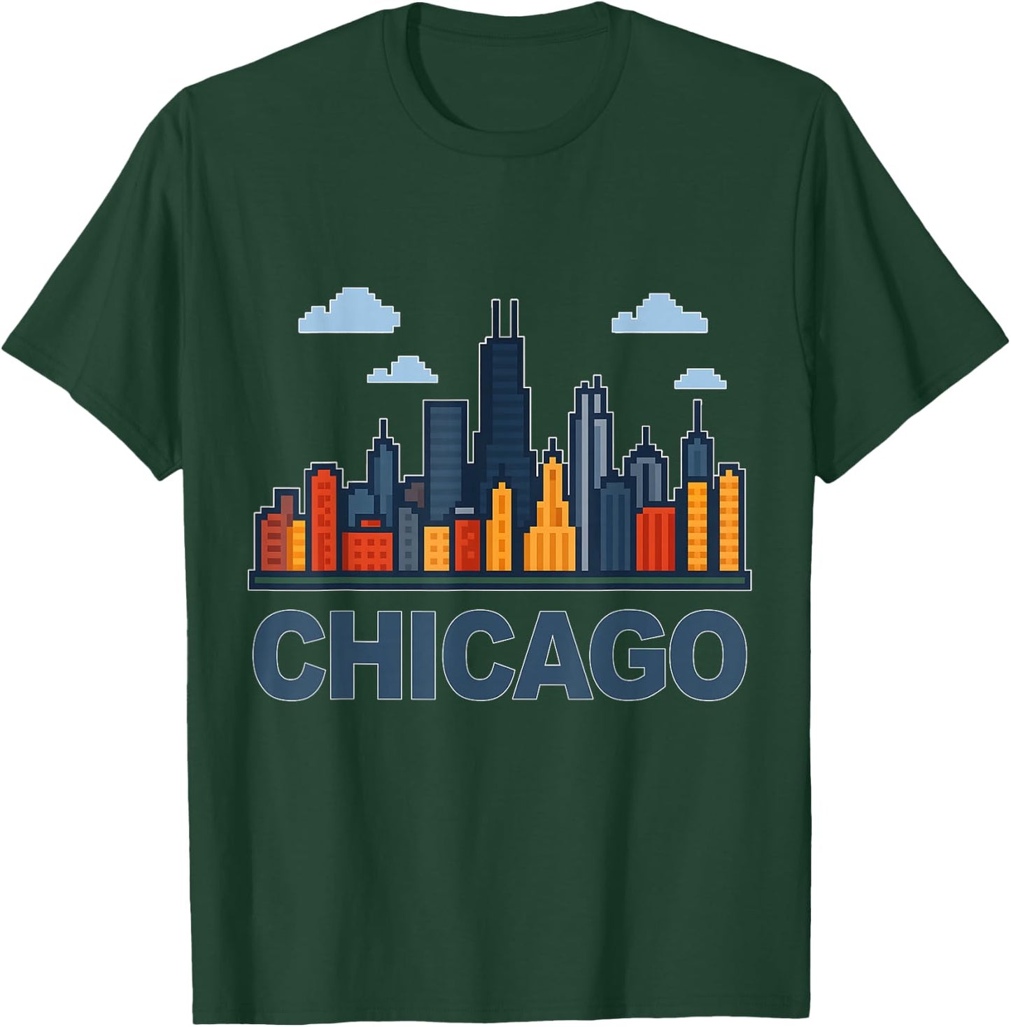 Funny Chicago Skyline Chicago Souvenir Pixel Art T-Shirt - T-Shirt | Forest