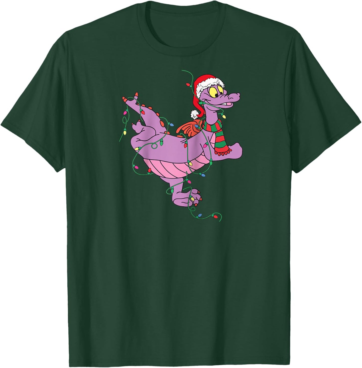 Cute Dragon Figment Lights Christmas Santa Animal Women Men Raglan Baseball T-Shirt - T-Shirt | Forest