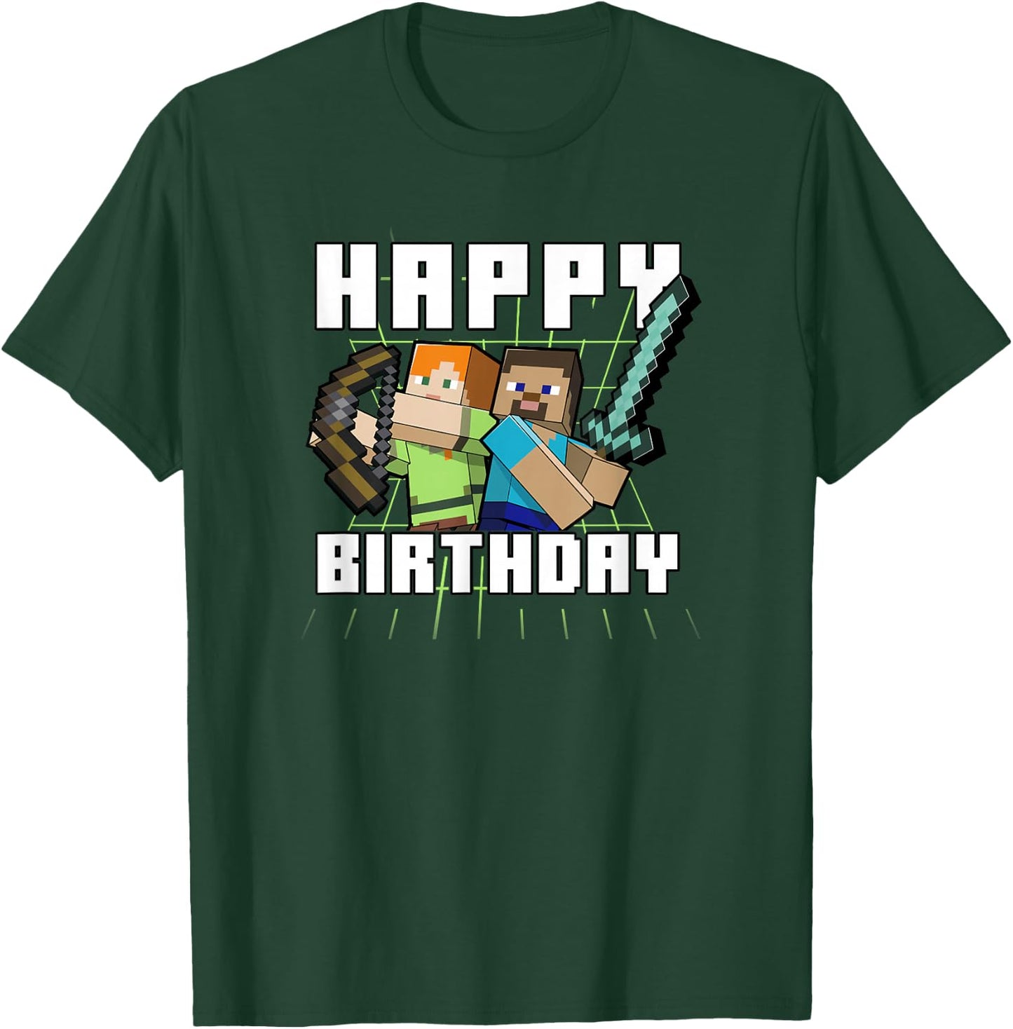 Minecraft Alex & Steve Happy Birthday , black T-Shirt - T-Shirt | Forest