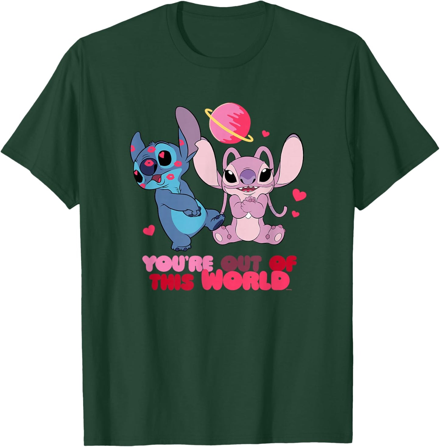 Disney Stitch & Angel You're Out of This World Valentine's , black T-Shirt - T-Shirt | Forest