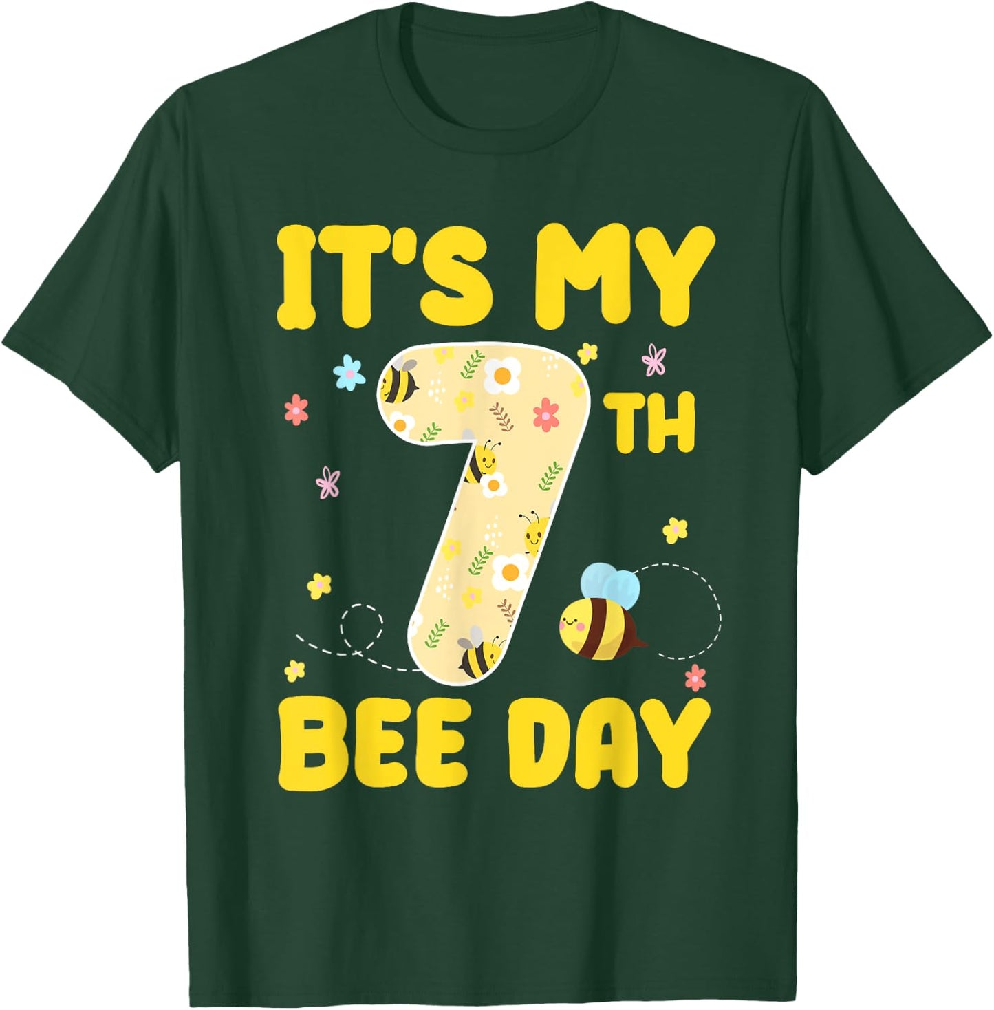 Kids It's My 7th Bee Day 7 Years Old Birthday Bee Party T-Shirt - T-Shirt | Forest
